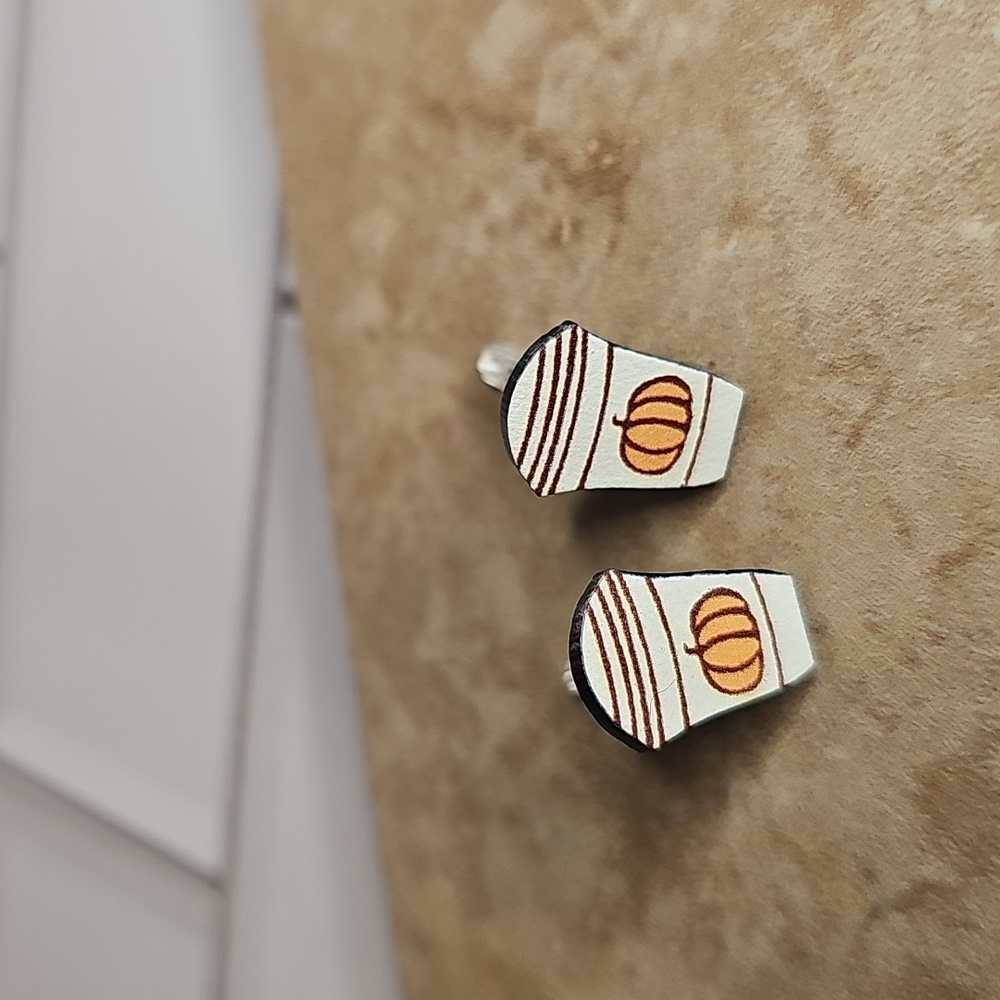 Pumpkin Coffee Cup Earrings - Picture 2 of 3
